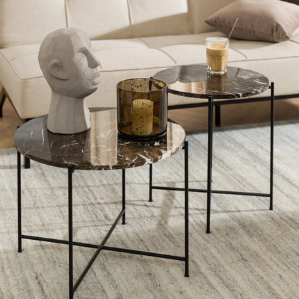 Avila - Side Table with Brown Marble Top 42x45cm