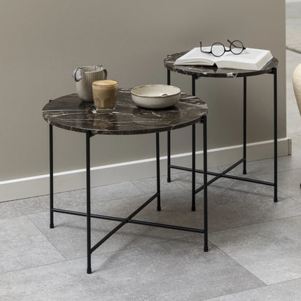 Avila - Side Table with Brown Marble Top 52x40cm