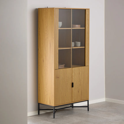 Jaipur Display Cabinet With 4 Doors and 6 Shelves in Wild Oak