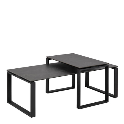 Katrine Ceramic Coffee Table Set in Black – Modern Two-Piece Design