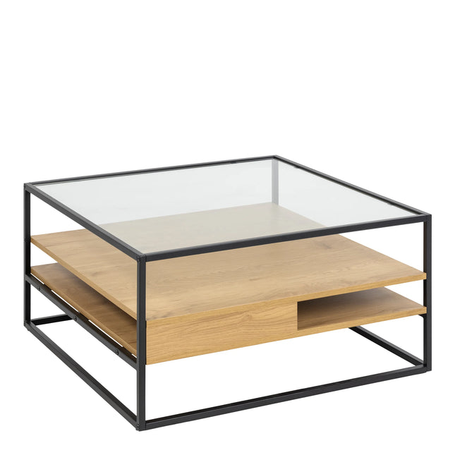 Randolf - Square Coffee Table with 2 Shelves in Black and Oak