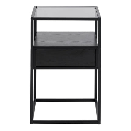 Randolf - Bedside Table in Black with Smoked Glass