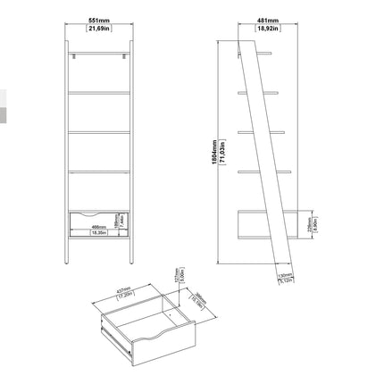 Oslo - Leaning Bookcase 1 Drawer