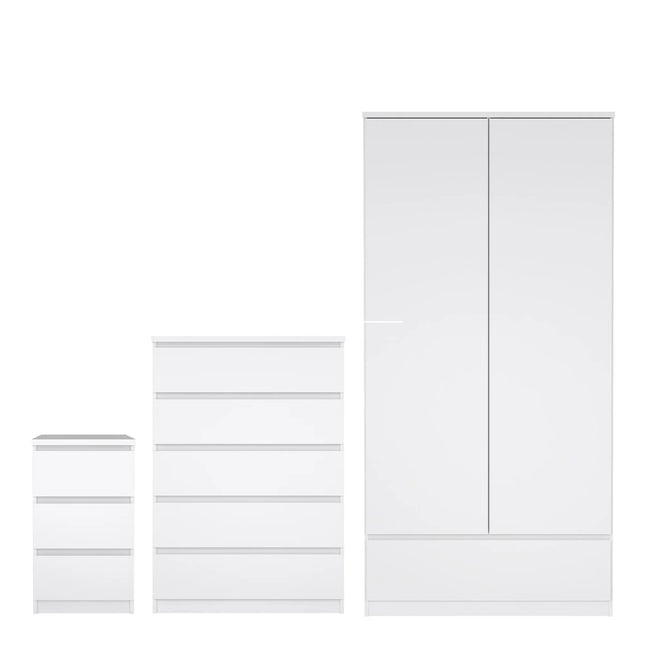 Naia - 3 Piece Bedroom Set, Nightstand, Chest and 2 Door 1 Drawer Wardrobe