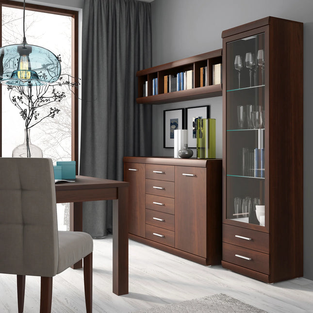 Imperial - Tall Glazed 1 Door 2 Drawer Narrow Cabinet