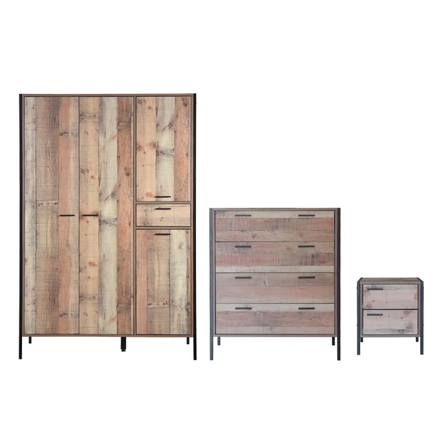 Stretton - 3 Piece Bedroom Set 4 Door Wardrobe - Rustic Oak