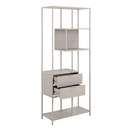 Seaford - Tall Grey Metal 2 Drawer Bookcase with 4 Shelves