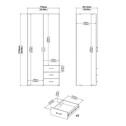 Space - Wardrobe - 2 Doors 3 Drawers