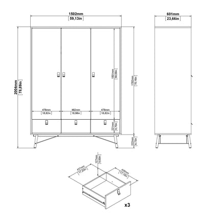 Ry 3 Door 3 Drawer Wardrobe — Choice Of Finishes