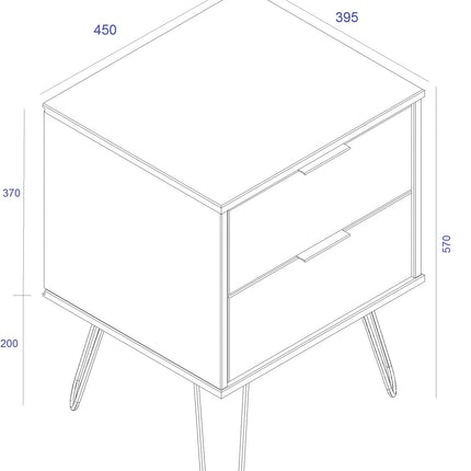 Augusta - Bedside Table - 2 Drawer & Hairpin Legs