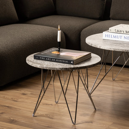 Prunus - Round Side Table with Grey-Brown Marble Top