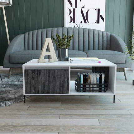 Dallas - Coffee Table - 1 Drawer White & Carbon Grey Oak