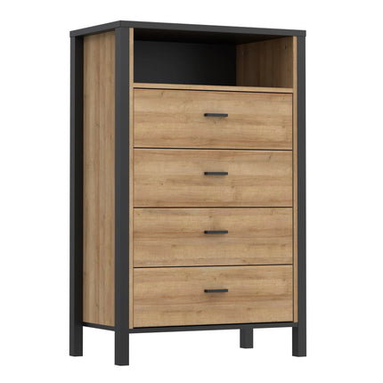 High Rock Chest of 4 Drawers in Matt Black and Riviera Oak