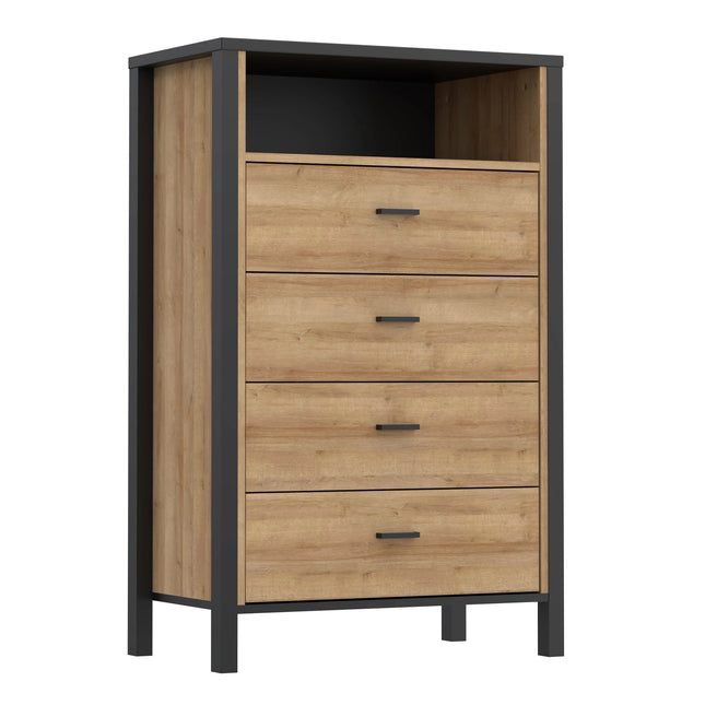 High Rock Chest of 4 Drawers in Matt Black and Riviera Oak