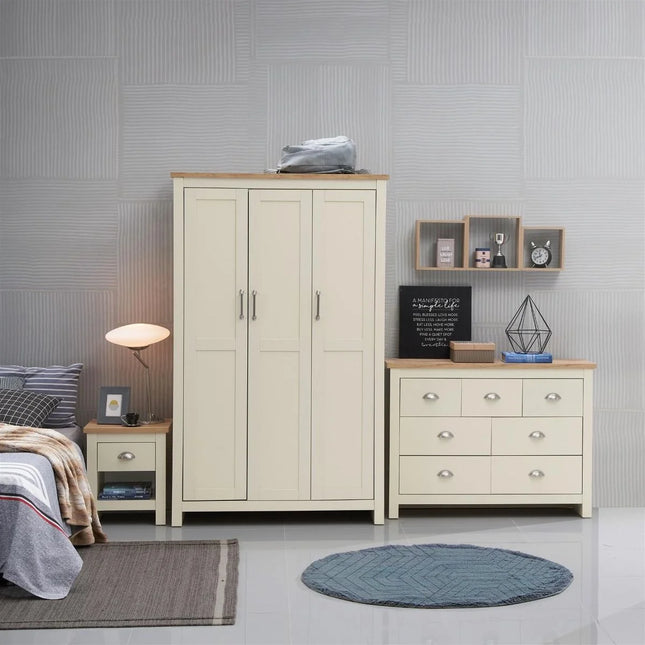 Lisbon - 3-Piece Set - 3 Door Wardrobe, 7 Drawer Chest & Bedside Table