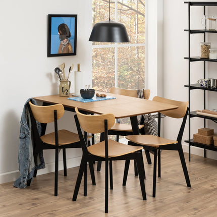 Roxby Extending Dining Table & 4 Chairs Set in Oak & Black