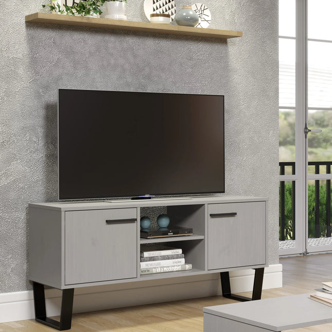 Texas - TV Unit - 2 Door Grey Waxed Pine & Metal Legs