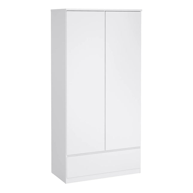 Naia wardrobe in matte white with two doors and single lower drawer