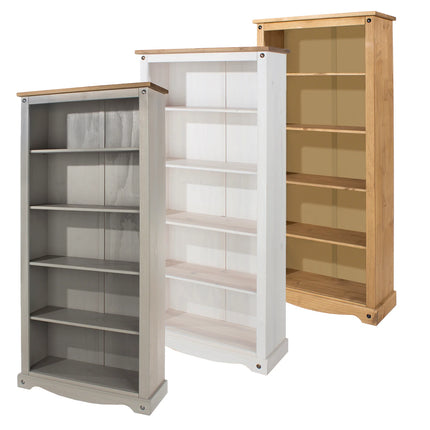 Corona White - Bookcase - 5 Shelf & Antique Waxed Pine Top