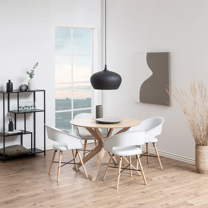 I_Duncan Round Dining Table in White Oak with Matt White Finish