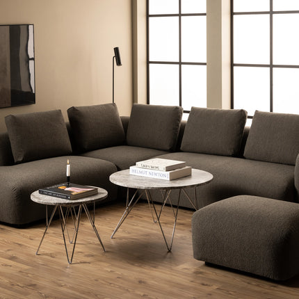 Prunus - Round Coffee Table with Grey-Brown Marble Top