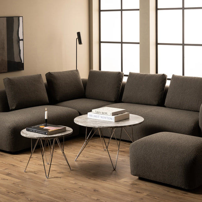 Prunus - Round Coffee Table with Grey-Brown Marble Top