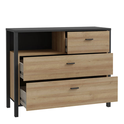 High Rock Chest of 3 Drawers in Matt Black and Riviera Oak