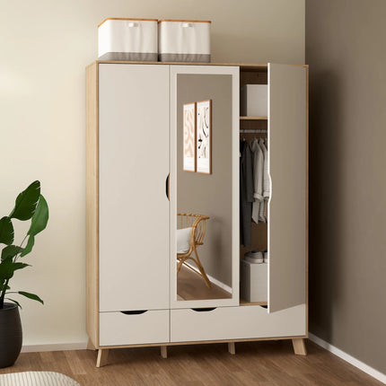 Ikast - Wardrobe 3 Doors and 2 Drawers with Mirror