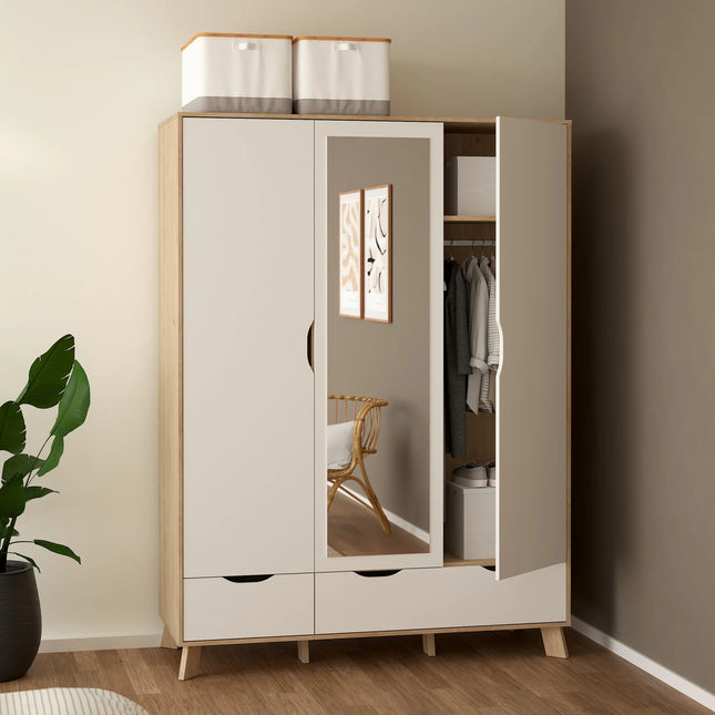 Ikast - Wardrobe 3 Doors and 2 Drawers with Mirror