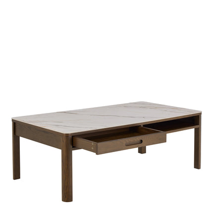 Southampton Rectangular Coffee Table with Drawer and Shelf in Cream Ceramic