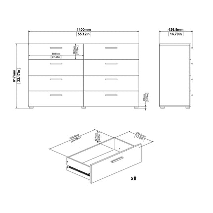 Pepe - Wide Chest of 8 Drawers (4+4)