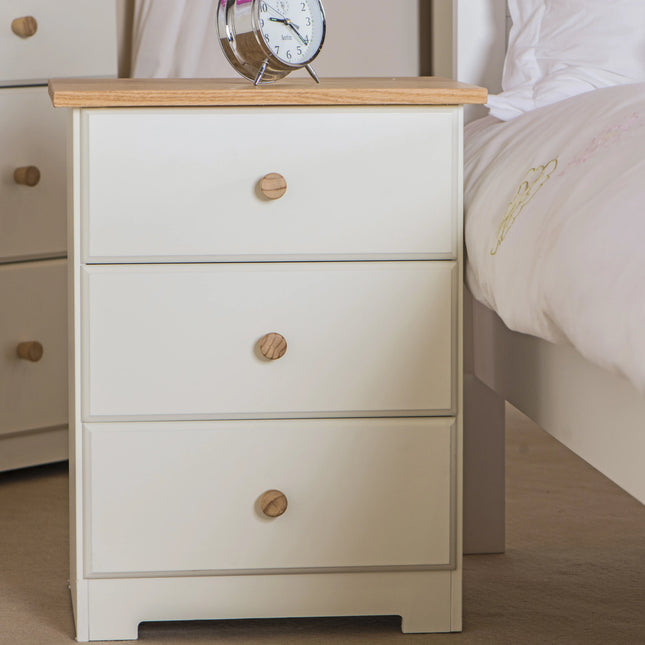 Colorado - Bedside Table - 3 Drawer Soft White & Oak Effect