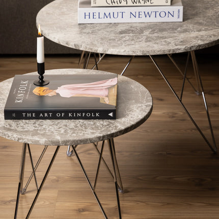 Prunus - Round Coffee Table with Grey-Brown Marble Top