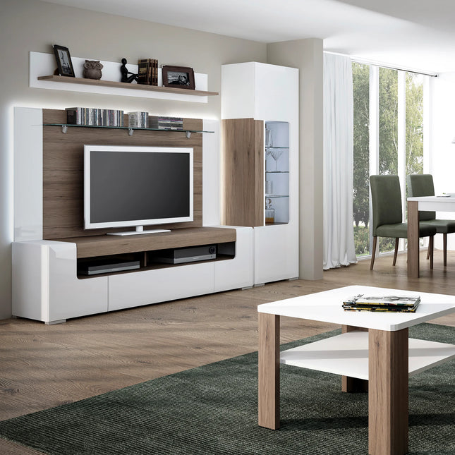 Toronto - 190cm wide TV Cabinet In White and Oak
