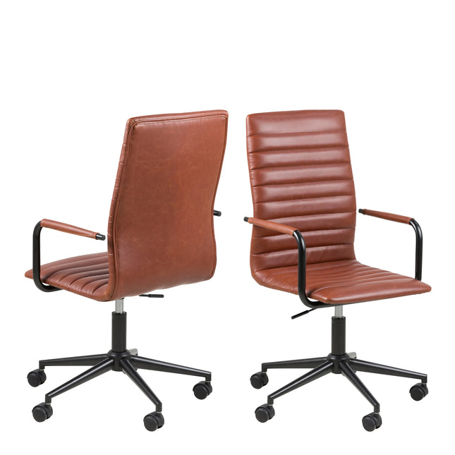 Winslow Swivel Desk Chair With Adjustable Height In Vintage Brandy