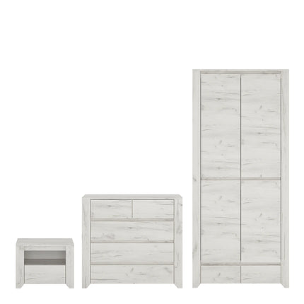 Angel - 3 Piece Set, Nightstand, Chest and 2 Door 2 Drawer Wardrobe