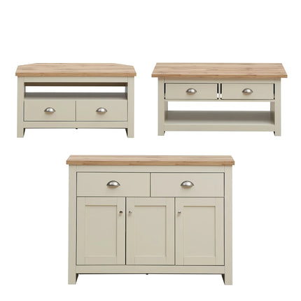 Lisbon - Set - 3 Door Corner TV Unit, 2 Drawer Sideboard, Coffee Table