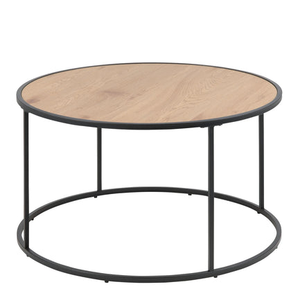 Seaford - Black Metal Round Coffee Table with Oak Top