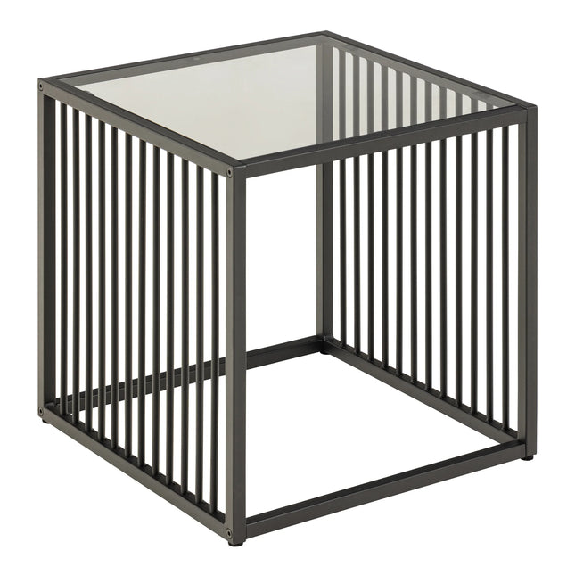 Strington Side Table in Black with Glass, Matt Black & Oak Finishes