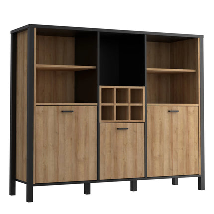High Rock - Wide Shelf Unit in Matt Black/Riviera Oak