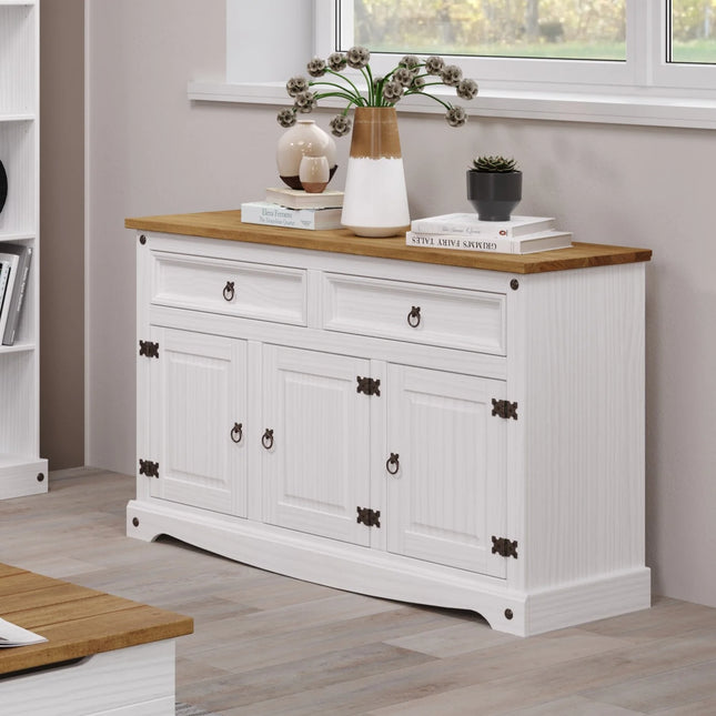 Corona White - Sideboard - 3 Door 2 Drawer & Antique Waxed Pine Top