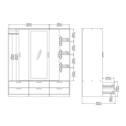 Line - Wardrobe with 3 Doors 6 Drawers