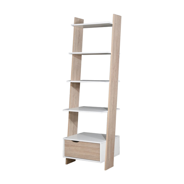 Pulford - Ladder Bookcase - White & Sonoma Oak