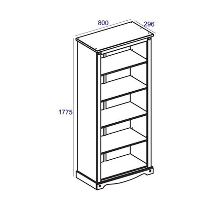 Corona White - Bookcase - 5 Shelf & Antique Waxed Pine Top