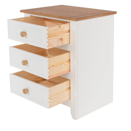 Capri - Bedside Table - 3 Drawer & Antique Waxed Pine Top