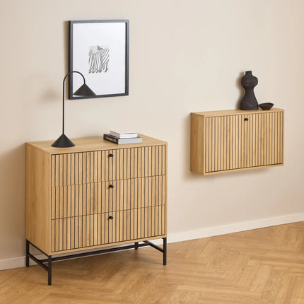 Albany Chest of Drawers 3 Drawer Oak Effect 81cm Industrial
