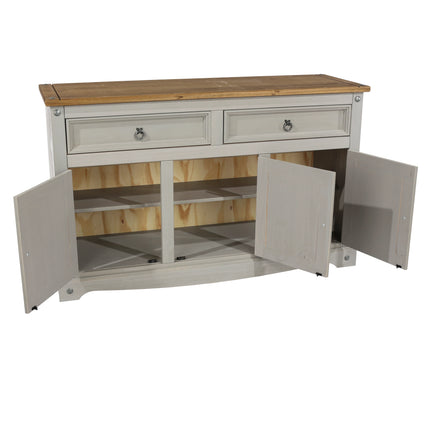 Corona White - Sideboard - 3 Door 2 Drawer & Antique Waxed Pine Top
