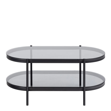 Bayonne Oval Coffee Table with Smoked Glass Top and Matte Black Base