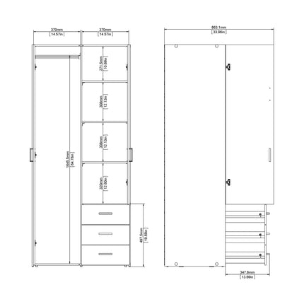 Space - Wardrobe - 2 Doors 3 Drawers