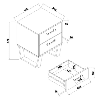 Texas - Bedside Table - 2 Drawer Industrial & Metal Legs